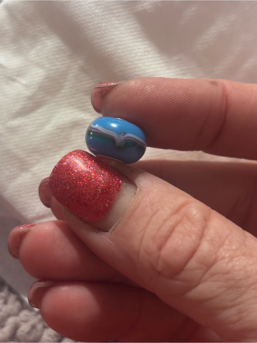 Pandora Blue Glass Bead with White and Green Swirl
